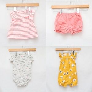 Set of 4 baby girl clothes 12m infant Carter's shorts bodysuits top new NWOT
